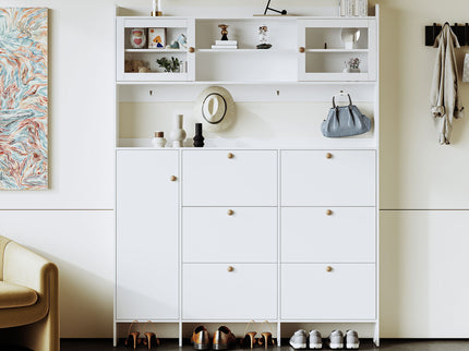 On Trend Multifunctional Tipping Bucket Shoe Cabinet With Storage Shelf & 6 Flip Drawers