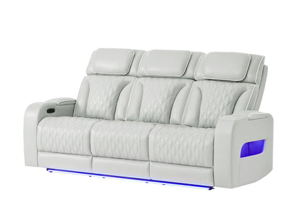 Julian - Power Reclining Sofa With Footrest And LED Lighting - Silver