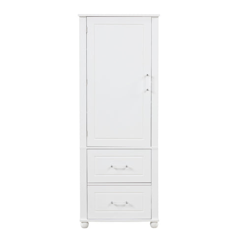 Tall Freestanding Bathroom Storage Cabinet With 2 Drawers And Adjustable Shelf