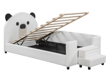 Upholstered Daybed With Bear Shaped Headboard, Hydraulic System And Breathable Fence