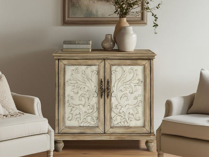 Driscoll - 2 Door Cabinet With Floral Design - Reclaimed Natural
