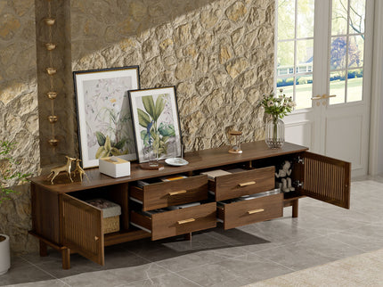 TV Stand For 85" TVs, 4 Smooth Glide Drawers - Walnut