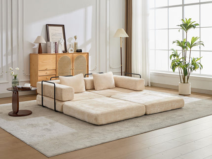 Convertible Floor Sofa Bed With Pillow Back Support Armrest