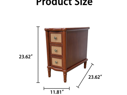 Narrow Side Table With 3 Drawers, Nightstand For Bedroom - Walnut