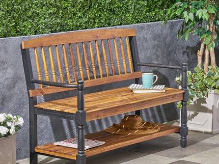 Slatted Bench With Built In Shelf