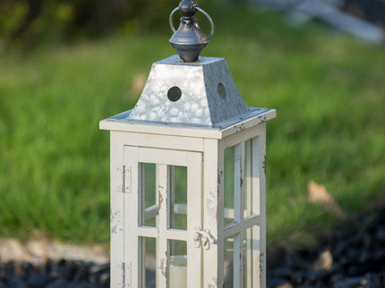 Wooden Candle Lantern Decorative, Hurricane Lantern Holder Decor For Indoor Outdoor, Home Garden - Ivory