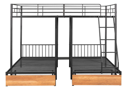 Triple Bunk Bed With Drawers And Guardrails