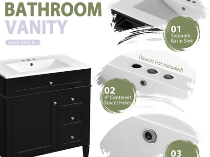 Bathroom Vanity With Top Sink, 2 Doors And 3 Drawers, Freestanding Set With Mirror Cabinet