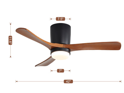 Ceiling Fan With Light, Dimmable 3 Color LED, 1 / 4 / 8H Timer, Silent For Bedroom - Matte Black