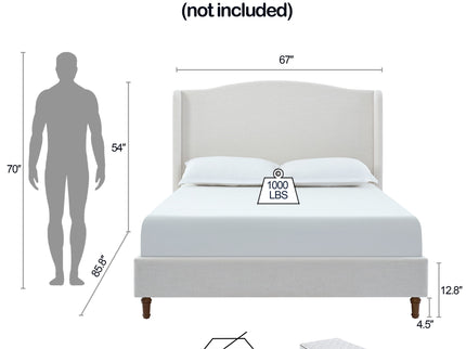 Hannah - Upholstered Wingback Bed Size / Tall Headboard Upholstered King Bed / Premium Textured Look / Minimalist Designs / No Box Spring Needed