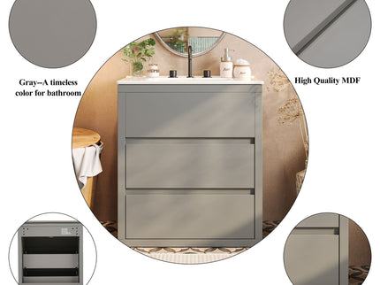 Freestanding Bathroom Vanity With Ceramic Sink, 2 Full Extension Drawers