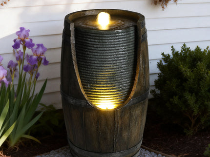 Rustic Barrel Water Fountain With LED Light