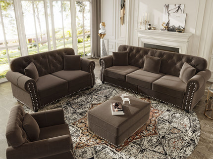 Upholstered Sofa Set With Nailhead Trim And Rolled Armrests, Includes Pillows