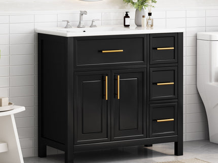 Modern Bathroom Vanity With Sink Top, 2 Doors And 3 Drawers