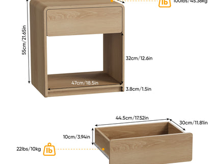 Bedside Table With Storage Drawers And Open Shelves (Set of 2) - Oak