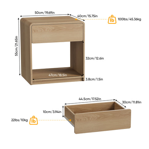 Bedside Table With Storage Drawers And Open Shelves (Set of 2) - Oak
