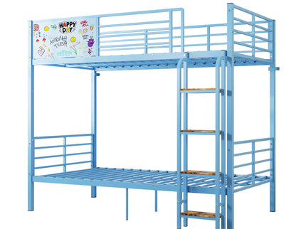 Bunk Bed, Convertible To 2 Separate Twin Size Beds & Full Length Guardrail & Ladder, No Box Spring Needed - Blue