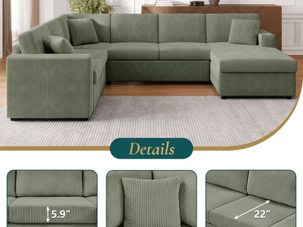 Oversized Sectional U-Shaped Sofa With Chaise Lounge And Three Soft Throw Pillows