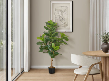 47" Tall, Artificial Plant, Fiddle Tree, Indoor, Faux, Fake, Floor, Greenery, Potted, Real Touch, Decorative - Green / Black