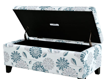 Luxury Storage Ottoman With Floral Patterned Fabric, Soft-Close Hinges, Multi Functional