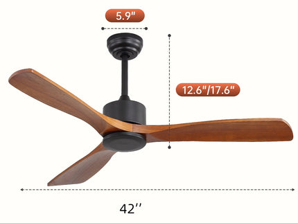 42" Ceiling Fan With DC Reversible Motor, 3 Blades, Timer Function