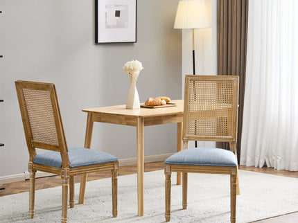 French Country Dining Chair With Rectangular Cane Backrest And Smooth Upholstered Seating