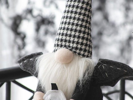 Sitting Gnome With Wings & Plaid Hat, For Halloween Decor