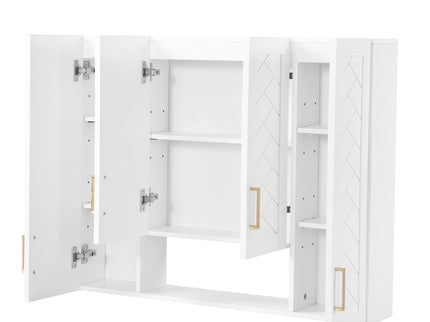 Wall Mounted Medicine Cabinet With 5 Adjustable Shelves, Exquisite Carving - White