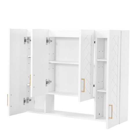Wall Mounted Medicine Cabinet With 5 Adjustable Shelves, Exquisite Carving - White