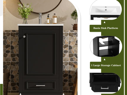 20" Bathroom Vanity With Sink, 1 Drawer, Freestanding Single Set