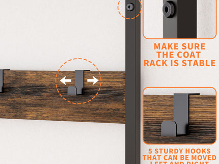 Hall Tree With 2 Movable Drawers, Shoe Storage, Shelves, Garment Racks, And 23 Hooks For Entryway - Rustic Brown