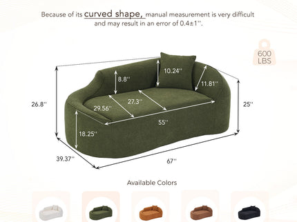 Compression Curved Chaise Longue Chair Indoor Loveseat Sofa Bed With Deep Seat And Pillow - Green