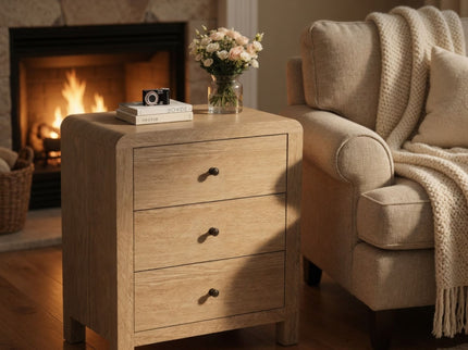 3 Drawer Chest Of Drawers With Soft Close Glides Rounded Corners Handles - Natural