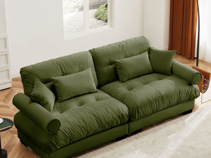 Modern Sofa With Bolstered Armrests And Pillows