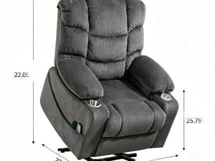 Ultra Wide Electric Lounge Chair With Hot Massage Heating And Auxiliary Standing Function, For Living Room - Gray