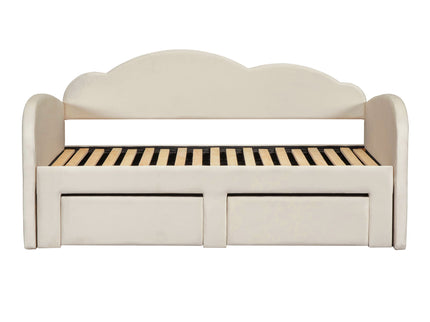 Upholstered Daybed With Cloud-Shaped Backrest, Trundle & 2 Drawers And USB Ports