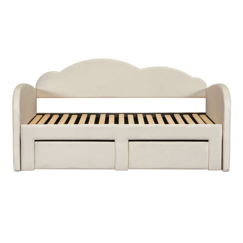 Upholstered Daybed With Cloud-Shaped Backrest, Trundle & 2 Drawers And USB Ports