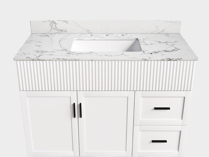 Bathroom Vanity Set, Fluted Cabinet, Soft Close Doors & Drawers, 3 Faucet Holes, Sink Included - White