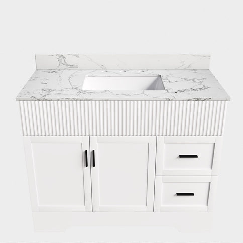 Bathroom Vanity Set, Fluted Cabinet, Soft Close Doors & Drawers, 3 Faucet Holes, Sink Included - White
