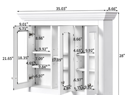 Bathroom Medicine Cabinet With Mirror, 5 Adjustable Closed Shelves, Wall-Mounted - White