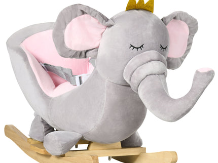 Qaba - Baby Rocking Horse Elephant Rocking Chair Toddler Rocker Toy With Sound Wooden Base Seat Safety Belt For 1.5-3 Year Old - Gray