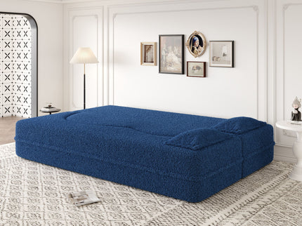 Modern Floor Sofa, With 2 Pillows, Convertible Teddy Fabric Foam Filled Bed