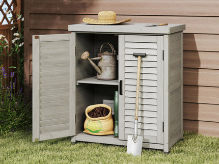 Potting Bench With Storage Cabinet And Metal Table Top For Outdoor