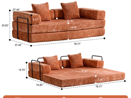 Convertible Floor Sofa Bed With Pillow Back Support Armrest