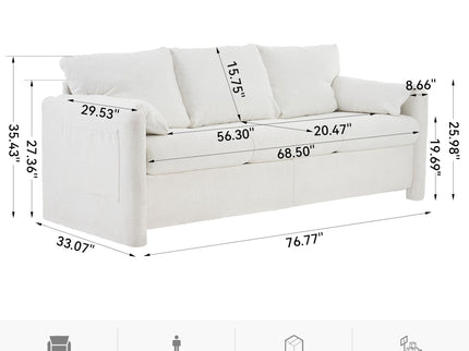 Modern 3 Seater Sofa Chenille Couch Plush Triple Seater Sofa With High Density Foam Cushions, Deep Seat Living Room Couch For Family Room, Apartment & Home Theater - Ivory White