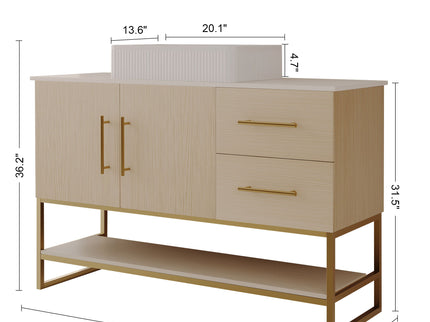 Bathroom Vanity With Vessel Sink Accent Free Standing Cabinet - Ameican White Oak / Gold / White