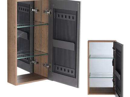 14" Bathroom Mirror Cabinet With Adjustable Shelves, Wall Mounted Medicine Storage Cabinet Frame With Soft Closing Hinges - Imitative Oak
