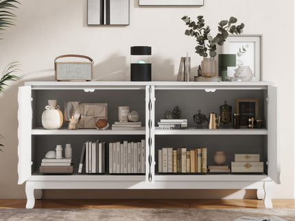 Elegant Sideboard With Sophisticated Wavy Pattern Doors And Arched Groove Design, Adjustable 4 Door Layout