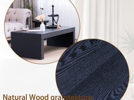 Modern Ribbed Coffee Table, Rectangular Low Profile Center Table For Living Room - Black