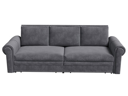 3 In 1 Convertible Sleeper Sofa With Nailhead Trim & Rolled Arm